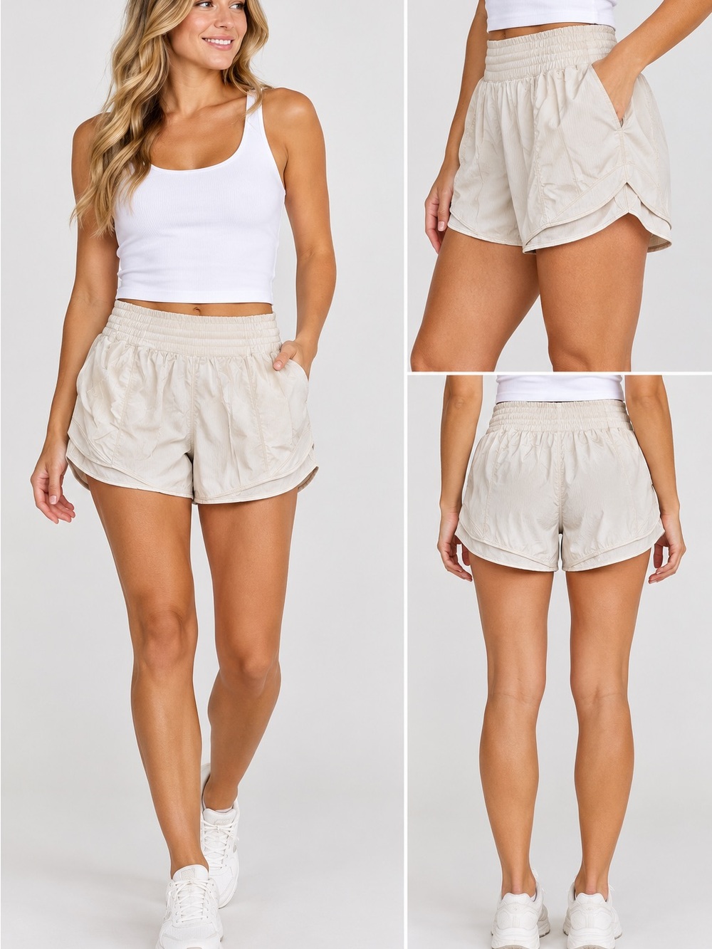 lululemon athletica white Smocked Waist Athletic Shorts